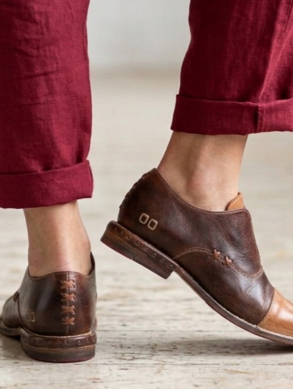 Bedstu Rose Leather Slip On Shoes Cap-Toe Slip-On Oxford Cold Brew 7.5 NWOB 7